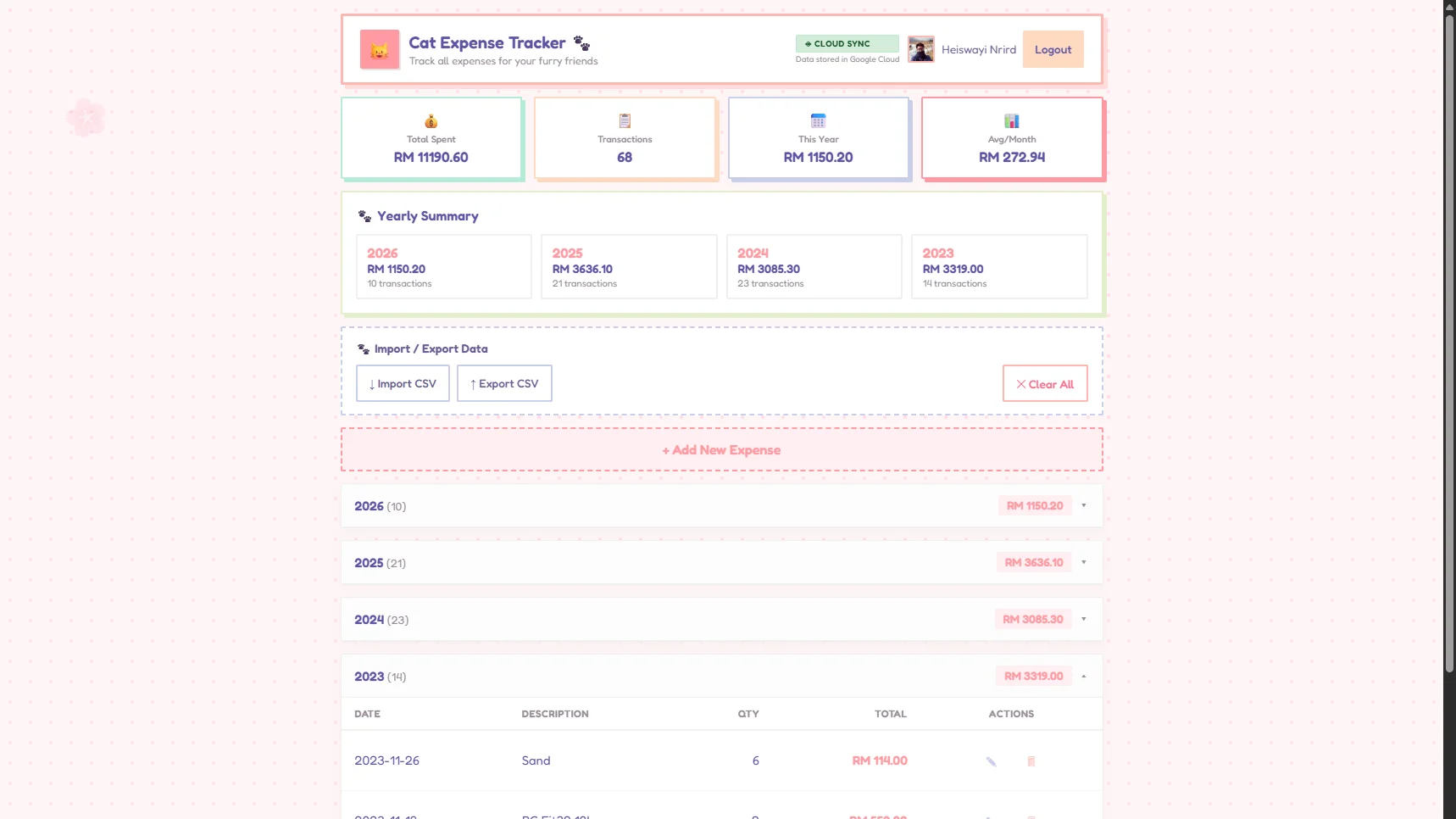 Cat Expense Tracker